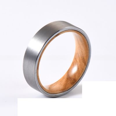 6mm Brushed Silver Tungsten Flat Edges with Olive Wood Inner Wedding Ring for Men Women Comfort Fit and Scratch Resistant