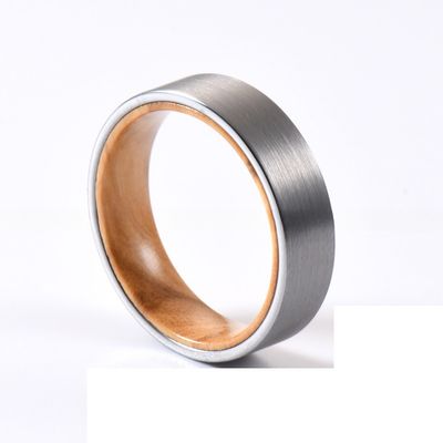 6mm Brushed Silver Tungsten Flat Edges with Olive Wood Inner Wedding Ring for Men Women Comfort Fit and Scratch Resistant