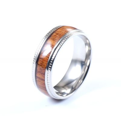 8mm Men'S Wedding Titanium Bands With Koa Wood Inlay Plating Color