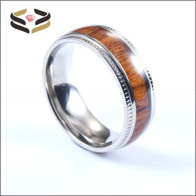 8mm Men'S Wedding Titanium Bands With Koa Wood Inlay Plating Color