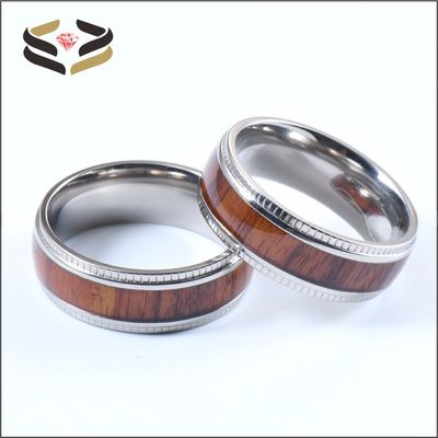 8mm Men'S Wedding Titanium Bands With Koa Wood Inlay Plating Color