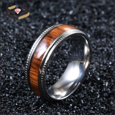 8mm Men'S Wedding Titanium Bands With Koa Wood Inlay Plating Color