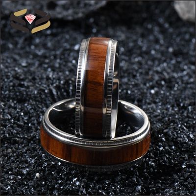 8mm Men'S Wedding Titanium Bands With Koa Wood Inlay Plating Color