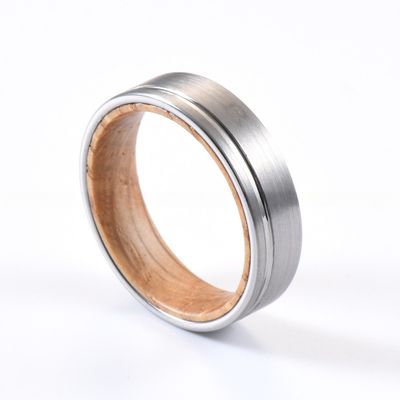 TRENDY Style Custom 6mm Flat Offest Grooved Silver Wedding Band Whiskey Barrel Wood Inlay Tungsten Ring for Men Women