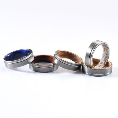 TRENDY Style Custom 6mm Flat Offest Grooved Silver Wedding Band Whiskey Barrel Wood Inlay Tungsten Ring for Men Women