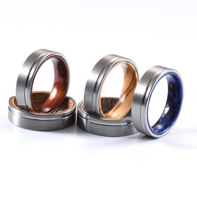 TRENDY Style Custom 6mm Flat Offest Grooved Silver Wedding Band Whiskey Barrel Wood Inlay Tungsten Ring for Men Women