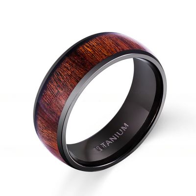 8mm Black Wooden Wedding Titanium Rings Koa Wood Inlayed for Men Women