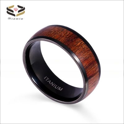 8mm Black Wooden Wedding Titanium Rings Koa Wood Inlayed for Men Women