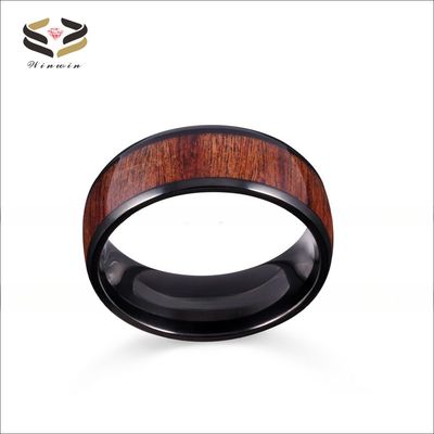 8mm Black Wooden Wedding Titanium Rings Koa Wood Inlayed for Men Women