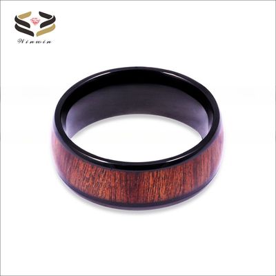 8mm Black Wooden Wedding Titanium Rings Koa Wood Inlayed for Men Women