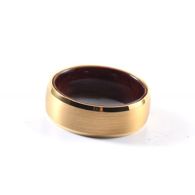 TRENDY Style 8mm 18K Gold Plating Tungsten Carbide Ring Wood Wedding Band with Rosewood Inner Beveled Edge Comfort Fit