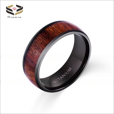 8mm Black Wooden Wedding Titanium Rings Koa Wood Inlayed for Men Women