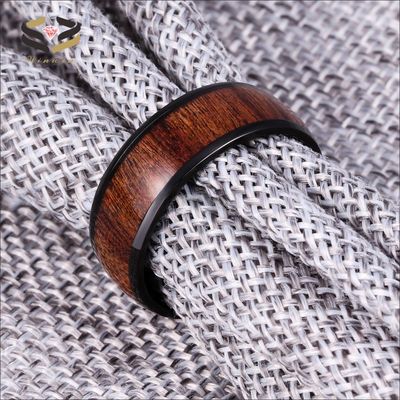 8mm Black Wooden Wedding Titanium Rings Koa Wood Inlayed for Men Women