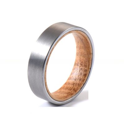 Whiskey Barrel Wood Inner 6mm Brushed Silver Tungsten Ring Ideal Wedding Band for Men Women Engagement Gift
