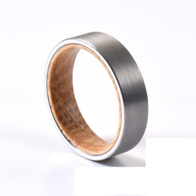 Whiskey Barrel Wood Inner 6mm Brushed Silver Tungsten Ring Ideal Wedding Band for Men Women Engagement Gift