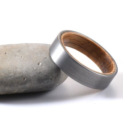 Whiskey Barrel Wood Inner 6mm Brushed Silver Tungsten Ring Ideal Wedding Band for Men Women Engagement Gift