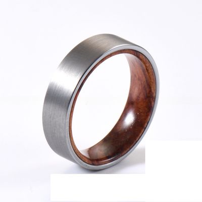 Unisex 6mm Brushed Silver Tungsten Ring with Rose Wood Inner Flat Edges for Wedding Engagement Gift Men Women