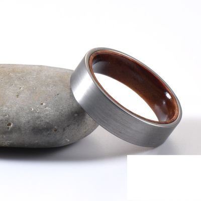 Unisex 6mm Brushed Silver Tungsten Ring with Rose Wood Inner Flat Edges for Wedding Engagement Gift Men Women