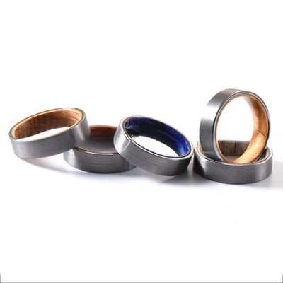 Unisex 6mm Brushed Silver Tungsten Ring with Rose Wood Inner Flat Edges for Wedding Engagement Gift Men Women