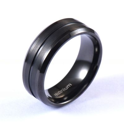 Single Groove Wedding Titanium Rings Black Matte Finished 8mm For Men