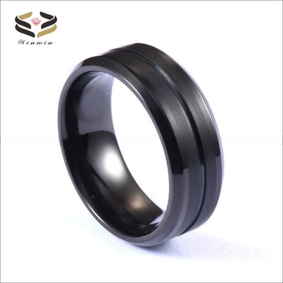 Single Groove Wedding Titanium Rings Black Matte Finished 8mm For Men