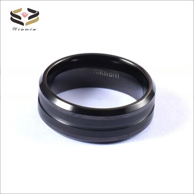 Single Groove Wedding Titanium Rings Black Matte Finished 8mm For Men