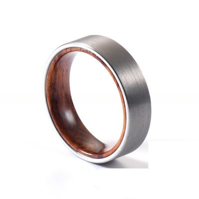 Geometric Pattern Tungsten Wedding Band for Men and Women 6mm Rose Wood Inner Ring in Beveled or Offest Grooved Styles
