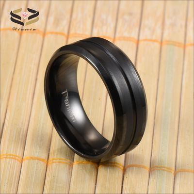 Single Groove Wedding Titanium Rings Black Matte Finished 8mm For Men