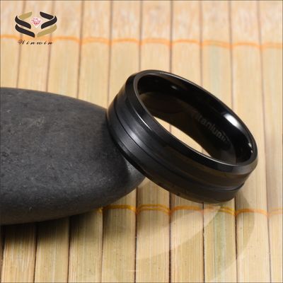 Single Groove Wedding Titanium Rings Black Matte Finished 8mm For Men