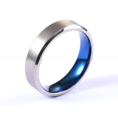 Men'S Silver Blue Plated Titanium Wedding Band Ring Brushed 6mm Third Party Appraisal