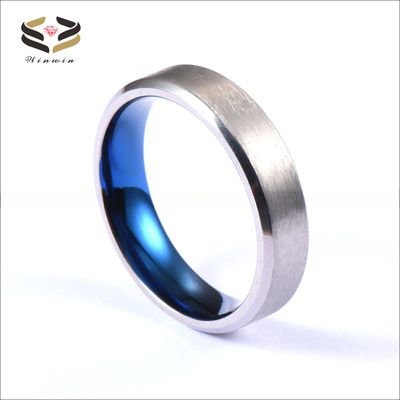 Men'S Silver Blue Plated Titanium Wedding Band Ring Brushed 6mm Third Party Appraisal