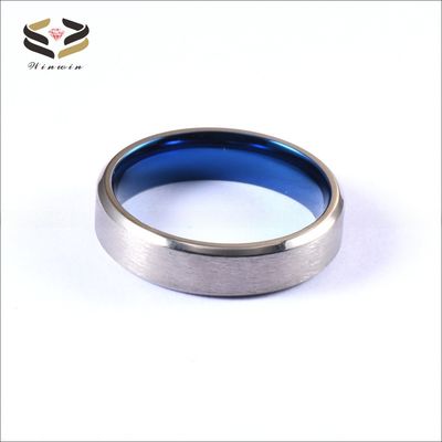 Men'S Silver Blue Plated Titanium Wedding Band Ring Brushed 6mm Third Party Appraisal