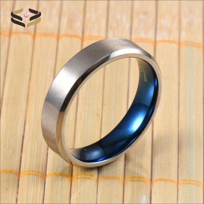 Men'S Silver Blue Plated Titanium Wedding Band Ring Brushed 6mm Third Party Appraisal