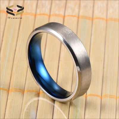 Men'S Silver Blue Plated Titanium Wedding Band Ring Brushed 6mm Third Party Appraisal