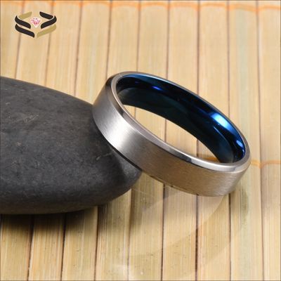 Men'S Silver Blue Plated Titanium Wedding Band Ring Brushed 6mm Third Party Appraisal