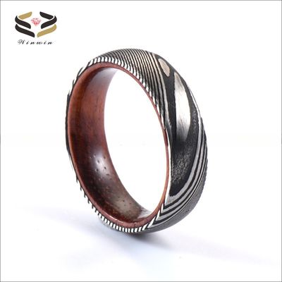 6mm 8mm Etched Damascus Steel Wedding Rings With Rose Wood Sleeve Inlay For Christmas Gift Jewelry Type Rings Materials