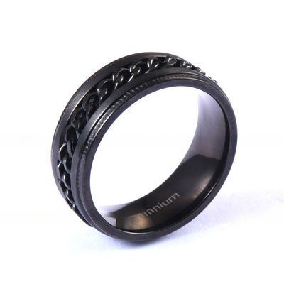 Gear Step Edge Black Titanium Rings Stainless Steel Chain Braided Inlay 8mm