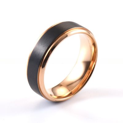 Wedding Titanium Rings Two Tones Black Rose Gold Matte Brushed 8mm For Men Women