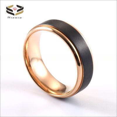 Wedding Titanium Rings Two Tones Black Rose Gold Matte Brushed 8mm For Men Women