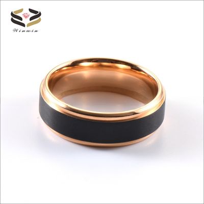 Wedding Titanium Rings Two Tones Black Rose Gold Matte Brushed 8mm For Men Women