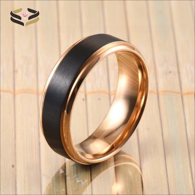 Wedding Titanium Rings Two Tones Black Rose Gold Matte Brushed 8mm For Men Women
