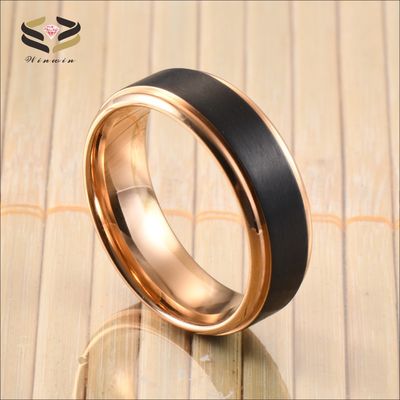 Wedding Titanium Rings Two Tones Black Rose Gold Matte Brushed 8mm For Men Women