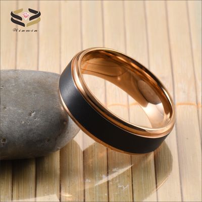 Wedding Titanium Rings Two Tones Black Rose Gold Matte Brushed 8mm For Men Women