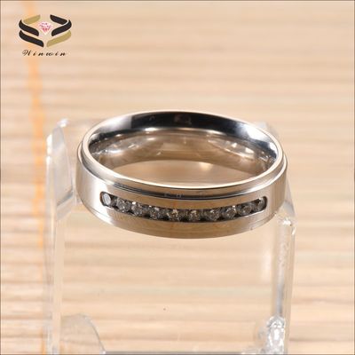 Main Stone Rhinestone Titanium Wedding Ring 6MM Silver CZ Stone Inlayed