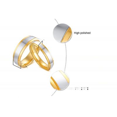 6mm 4mm Stainless Steel Couple Ring High Polished Silver Centre IP Gold Plated Simple Fashion Ring for Children's Party