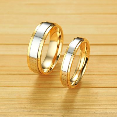 6mm 4mm Stainless Steel Couple Ring High Polished Silver Centre IP Gold Plated Simple Fashion Ring for Children's Party