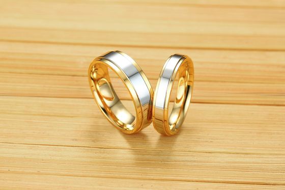 6mm 4mm Stainless Steel Couple Ring High Polished Silver Centre IP Gold Plated Simple Fashion Ring for Children's Party