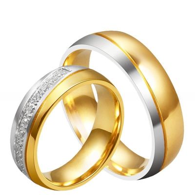 6mm Gold Plated CZ Inlay Men's Stainless Steel Wedding Rings Shiny Comfort Fit for Trendy Style and Third Party Appraisal