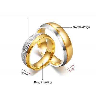 6mm Gold Plated CZ Inlay Men's Stainless Steel Wedding Rings Shiny Comfort Fit for Trendy Style and Third Party Appraisal
