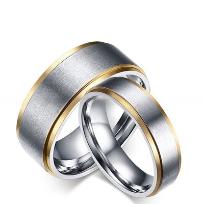 Silver Gold Step Edges Men'S Stainless Steel Wedding Bands 8mm 6mm With Diamond Shape